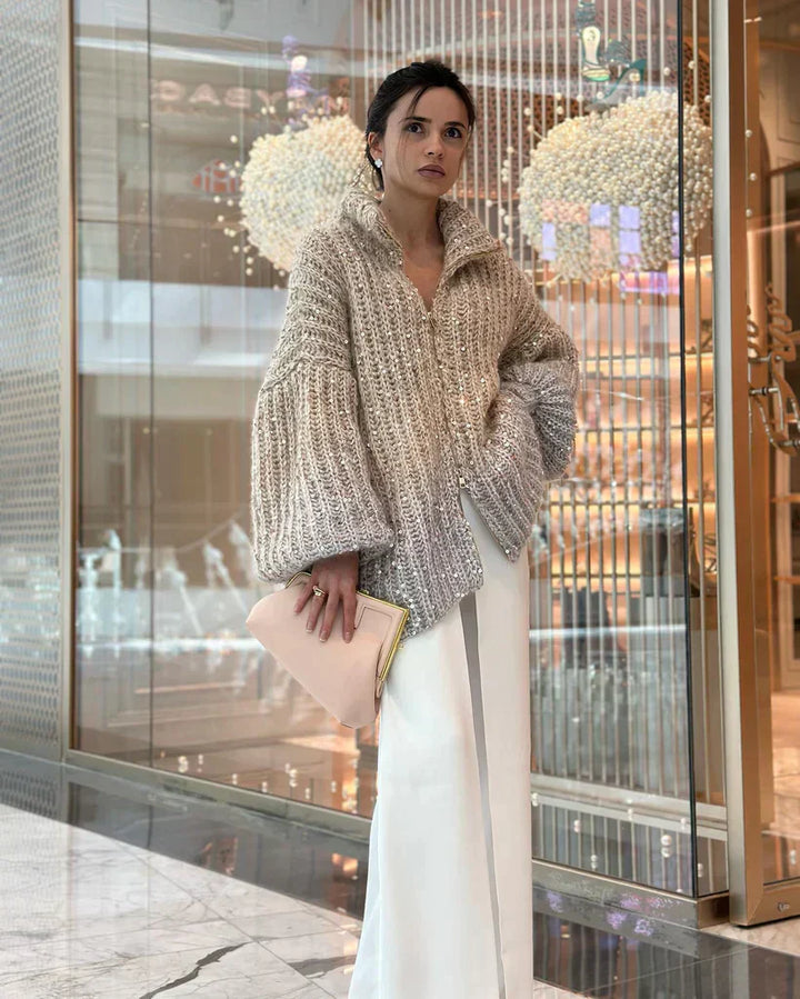 Cassidy | Glittering Silk Cardigan Sweater